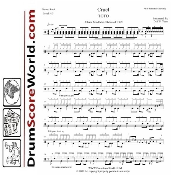 TOTO - Cruel - Drum Sheet + Play-Along Track TOTO - Cruel - Drum Sheet + Play-Along Track